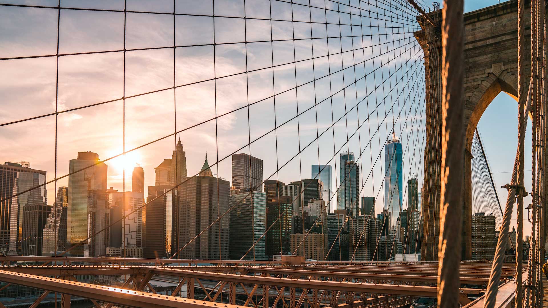 Il ponte di Brooklyn al tramonto, New York