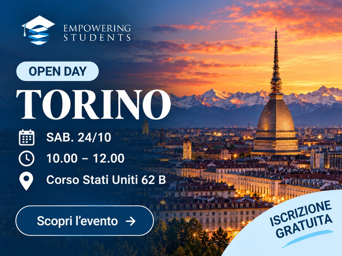 Open Day Empowering Students a Torino, sabato 24 ottobre 2026, dalle 10 alle 12, Corso Stati Uniti 62/B